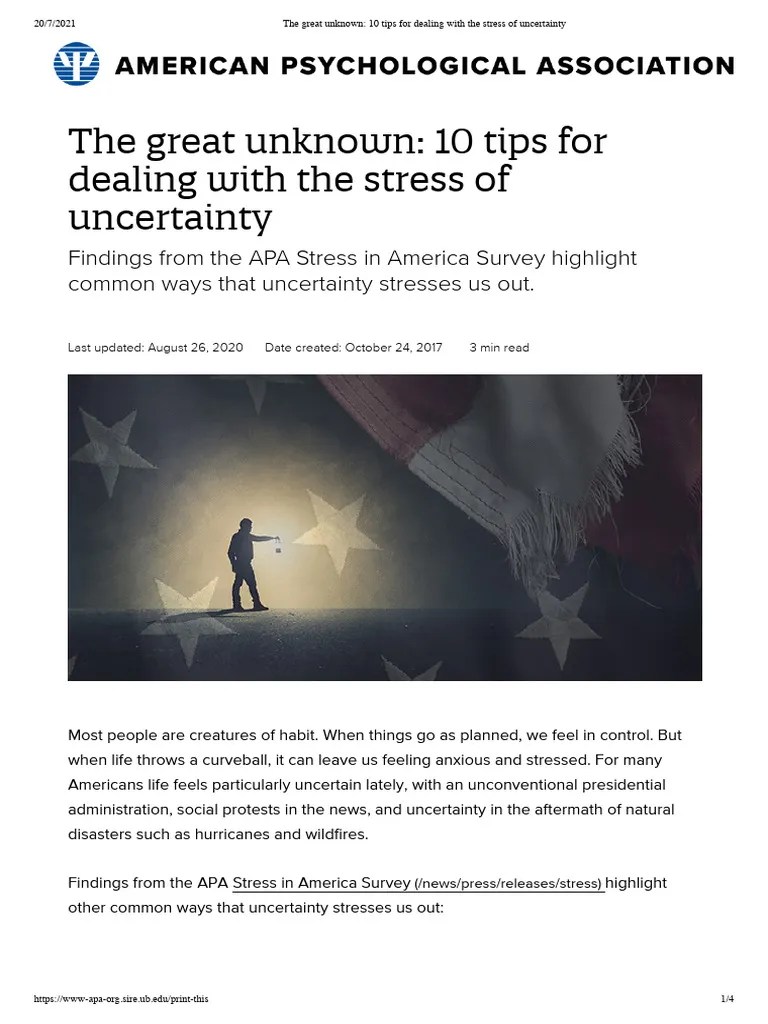 The Great Unknown - 10 Tips For Dealing With The Stress Of Uncertainty | PDF | Stress (Biology ...