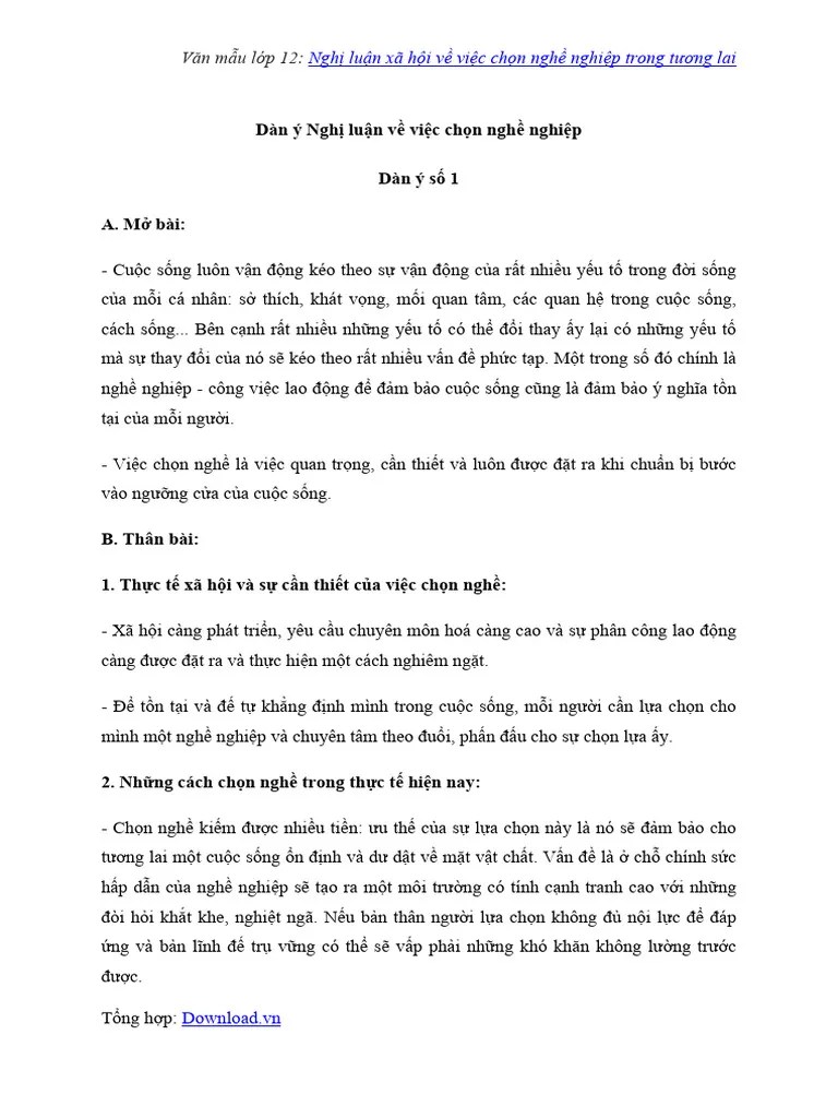 Nghi Luan Ve Chon Nghe Nghiep Trong Tuong Lai | PDF