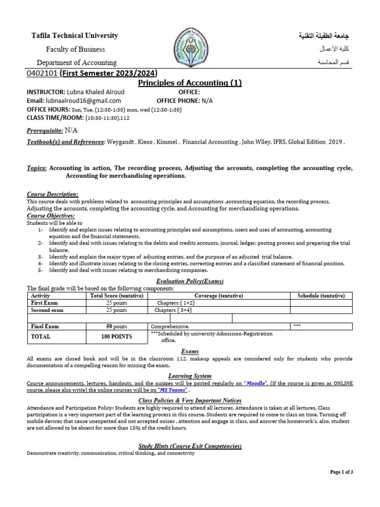 Accounting Principles 1, Syllabus | Download Free PDF | Debits And ...