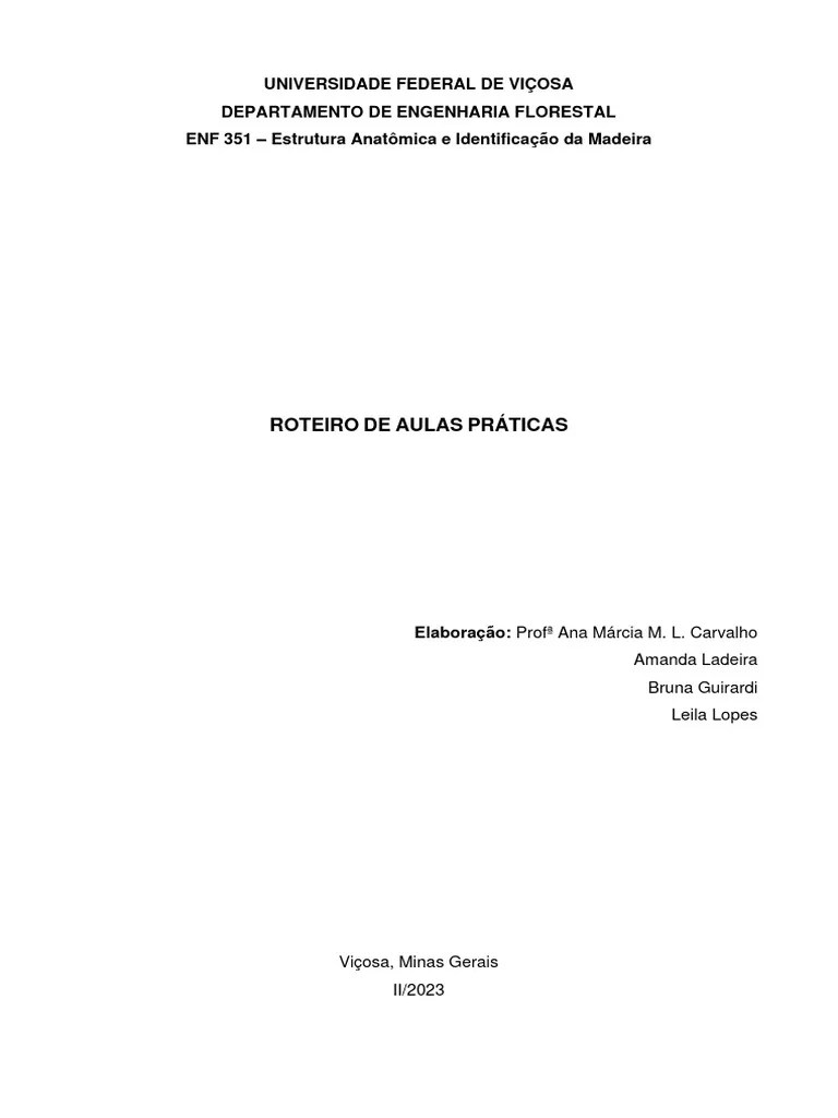 Roteiro Aulas Práticas Anatomia II Semestre 2023 | PDF | Madeira | Papel