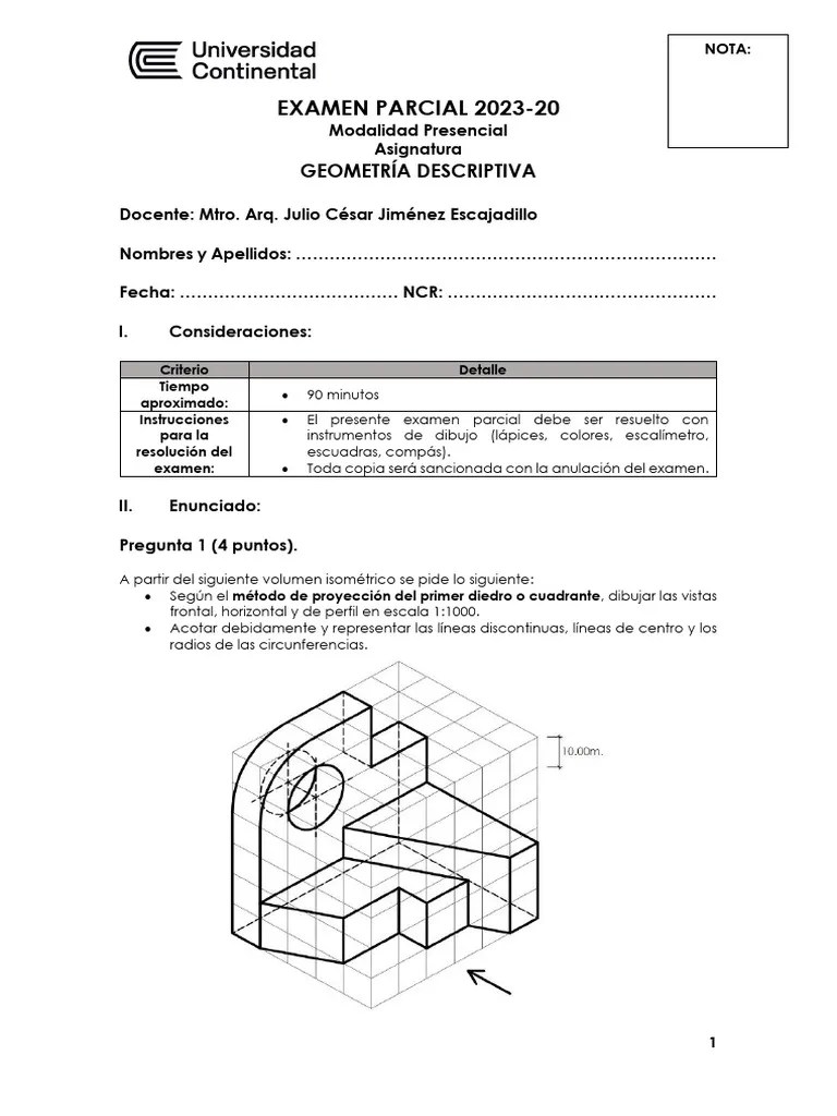 Primer Examen Parcial 2023-20 (Solucionario) | PDF | Matemáticas | Geometría