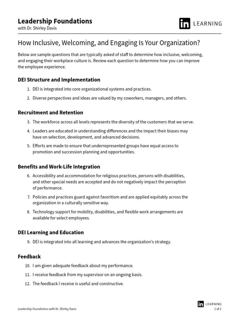 How Inclusive, Welcoming, And Engaging Is Your Organization | Download Free PDF | Business ...
