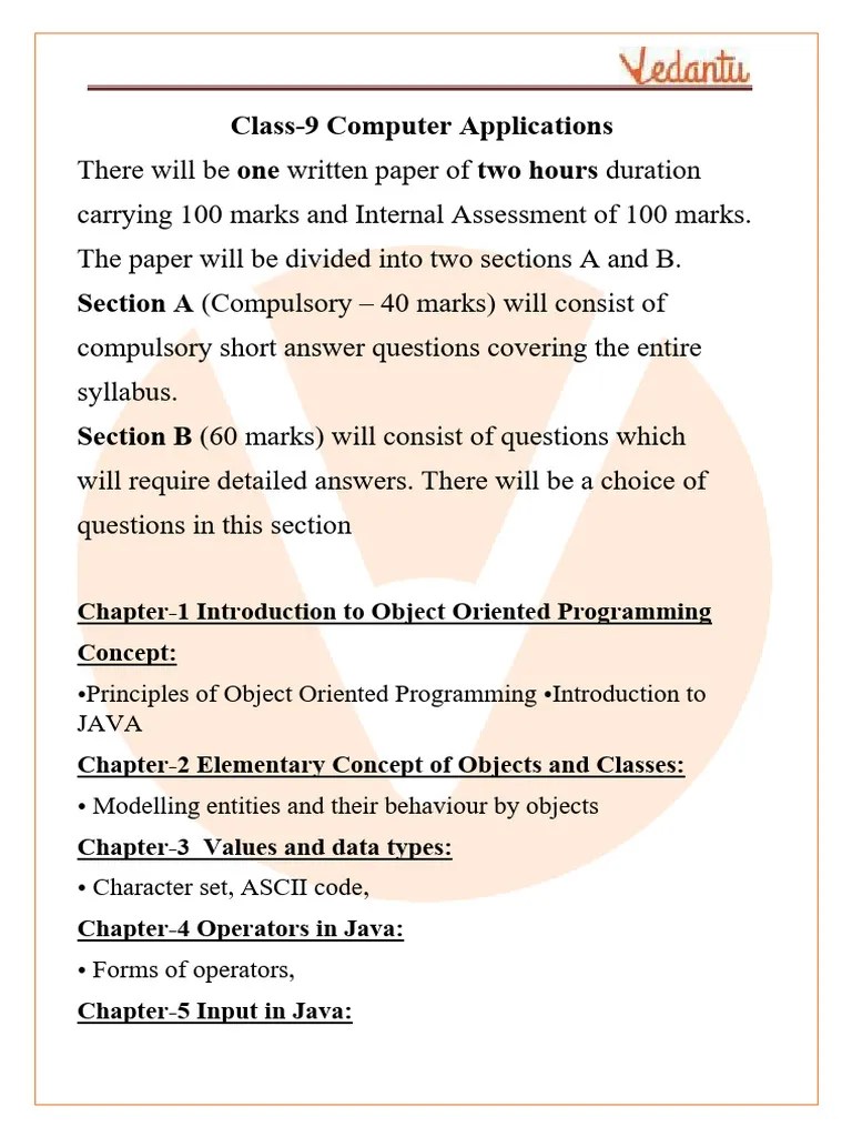 ICSE Class 9 Computer Applications Syllabus 2023-24 Examinations | PDF