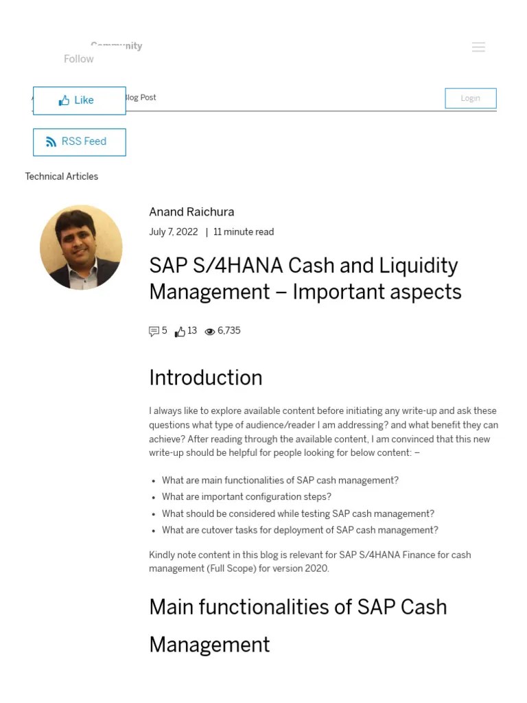 SAP S - 4HANA Cash And Liquidity Management - Important Aspects | PDF | Cash | Banks