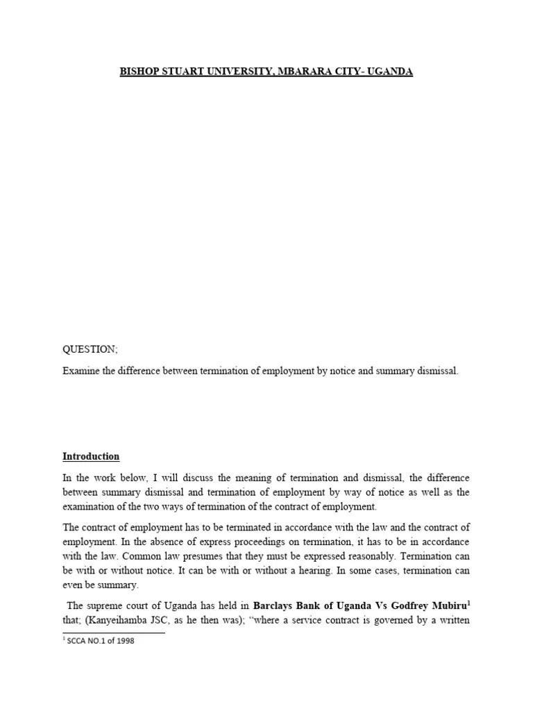 Distinguishing Between Termination Of Employment Contract By Notice And Summary Dismissal. | PDF ...