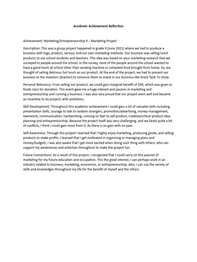 Academic Achievement Reflection | PDF