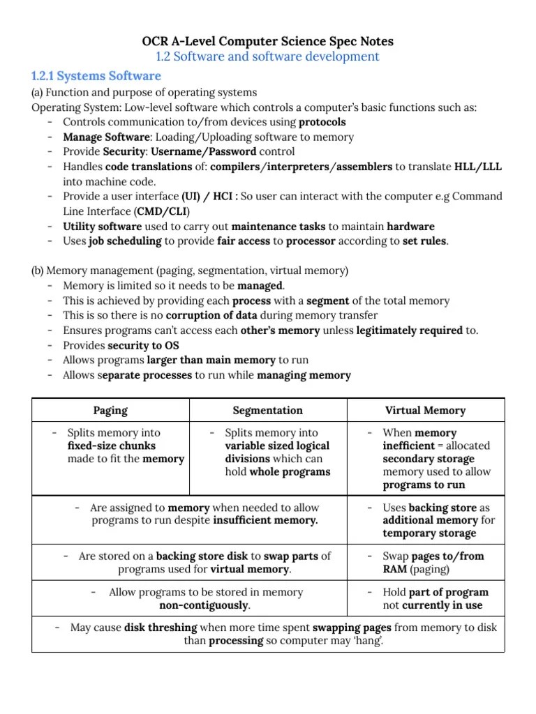 OCR A-Level Computer Science Spec Notes - 1.2 Summarized | PDF | Method ...