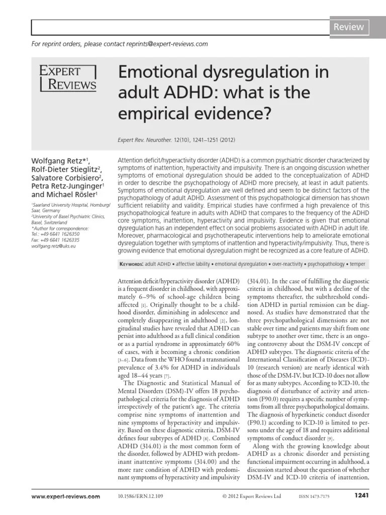Emotional Dysregulation In Adult ADHD What Is The Empirical Evidence ...