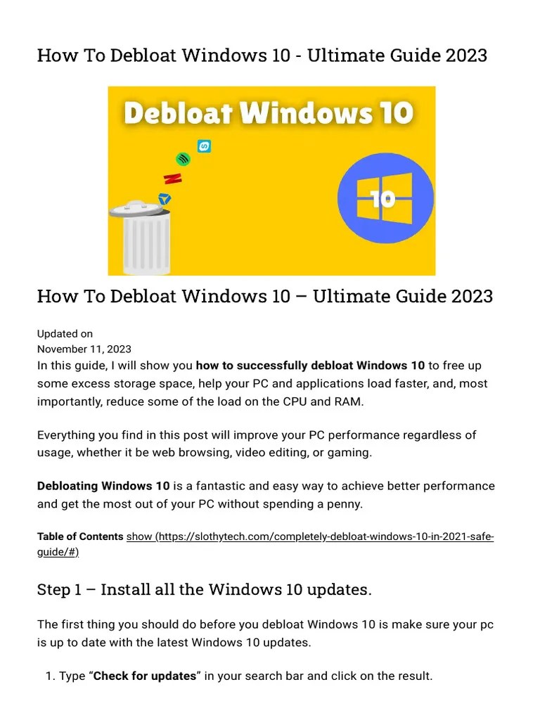 How To Debloat Windows 10 - Ultimate Guide 2023 | PDF | Windows 10 ...