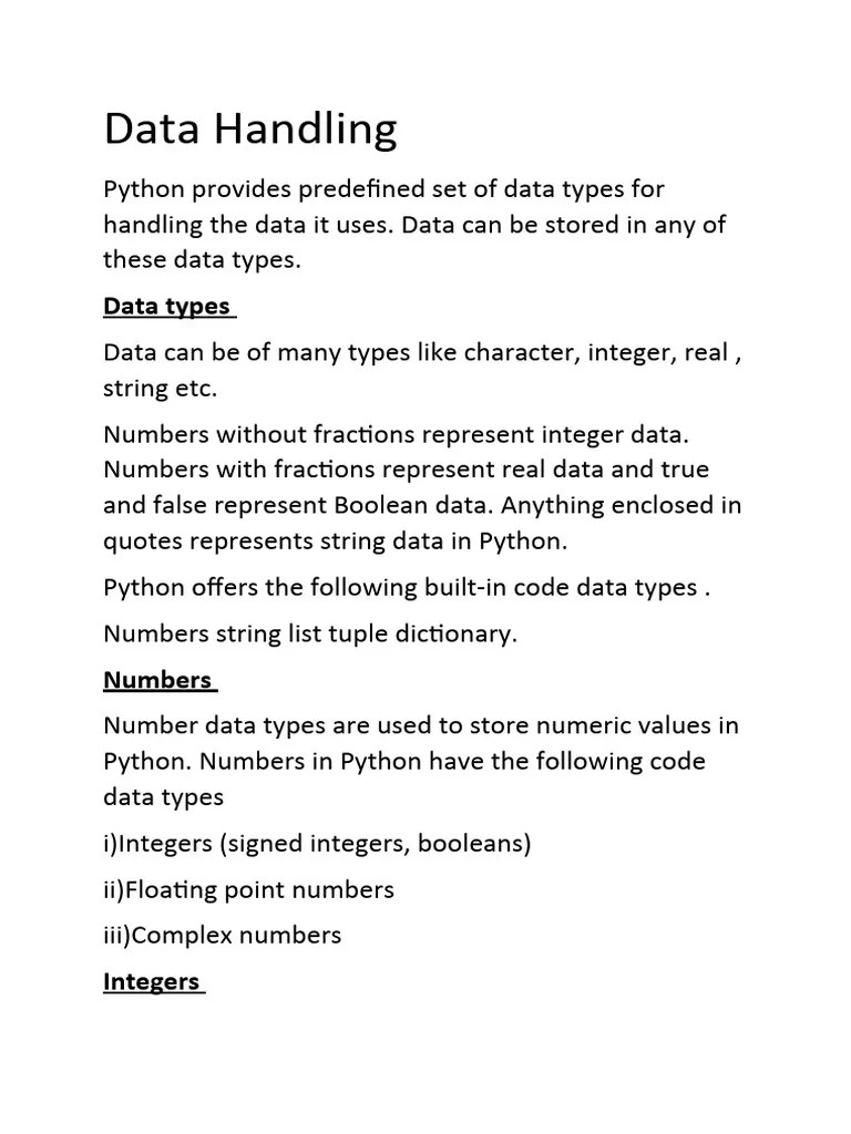 Class11 CS DataHandling Updated | Download Free PDF | Boolean Data Type ...