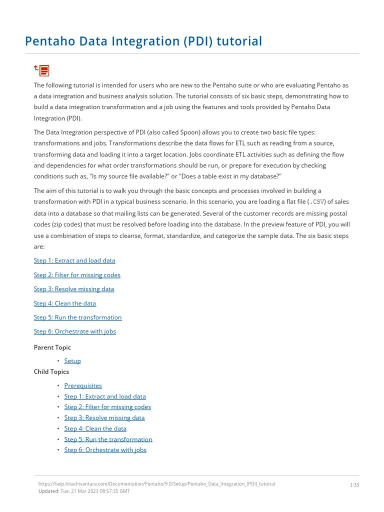 Pentaho Data Integration (PDI) Tutorial | Download Free PDF | Comma Separated Values | Databases