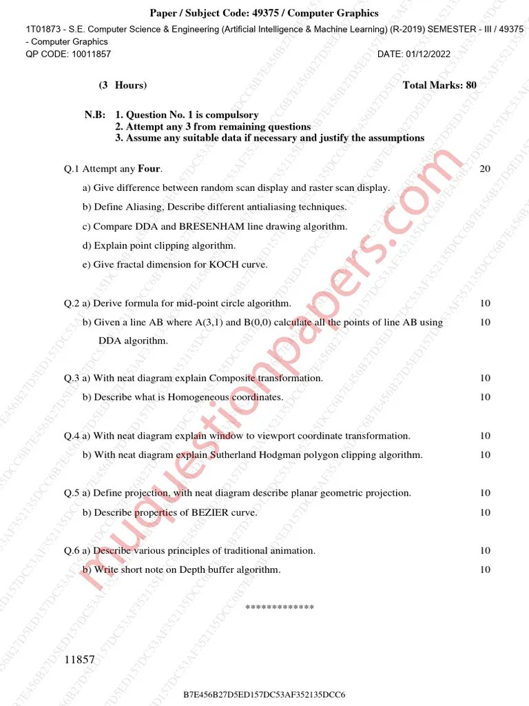 Computer Graphics Exam Guide | PDF | Cybernetics | Applied Mathematics