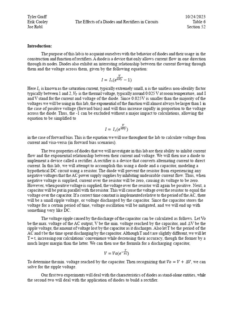Lab 9 The Effects Of Diodes And Rectifiers In Circuits | PDF ...