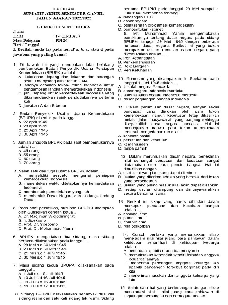 Soal PKN Kelas 4 SDN 1 Kurikulum Merdeka | PDF