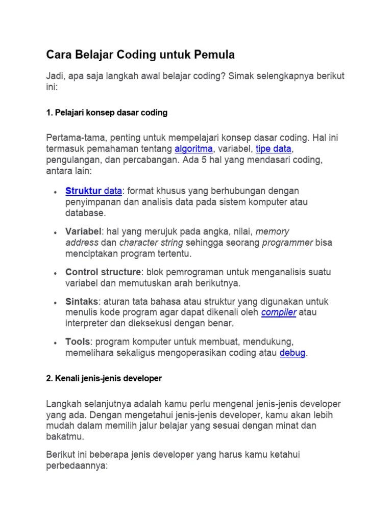 Cara Belajar Coding Untuk Pemula | PDF | Karier & Perkembangan | Bisnis