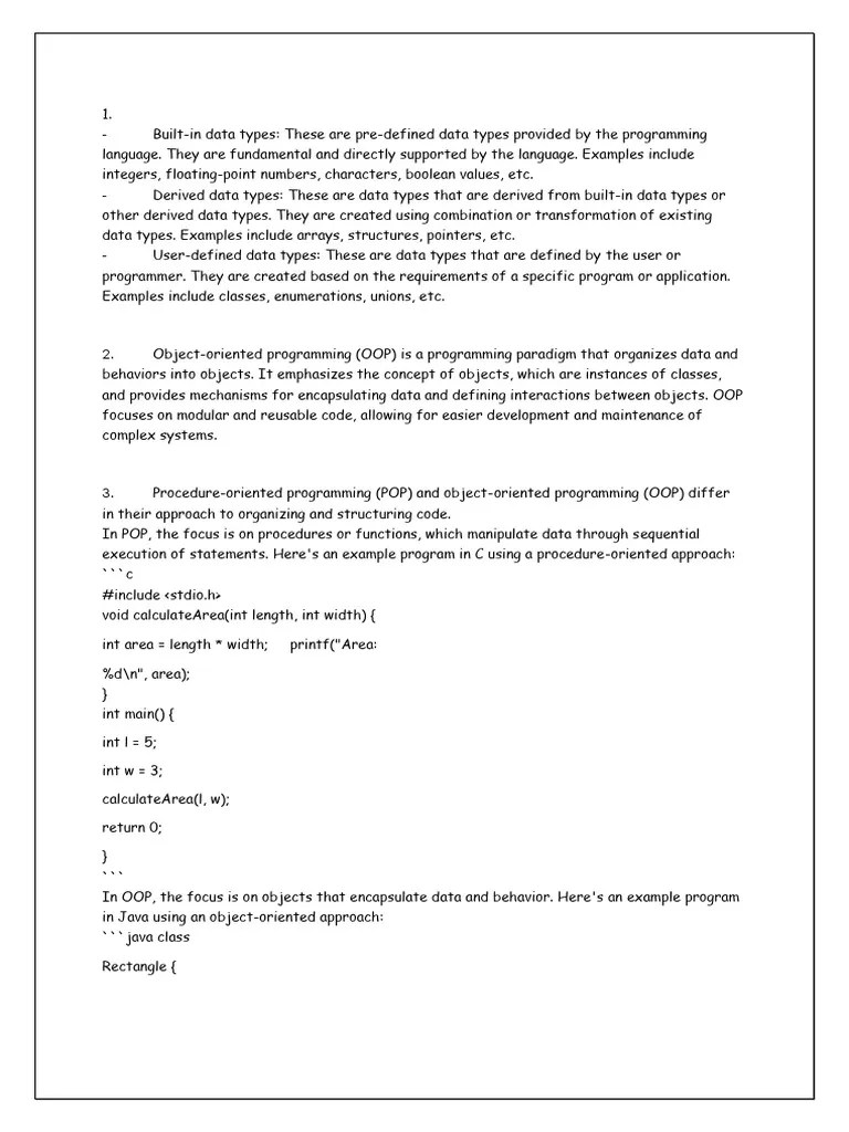 Object Oriented Programming(Model Questions Sol) | PDF | Inheritance ...