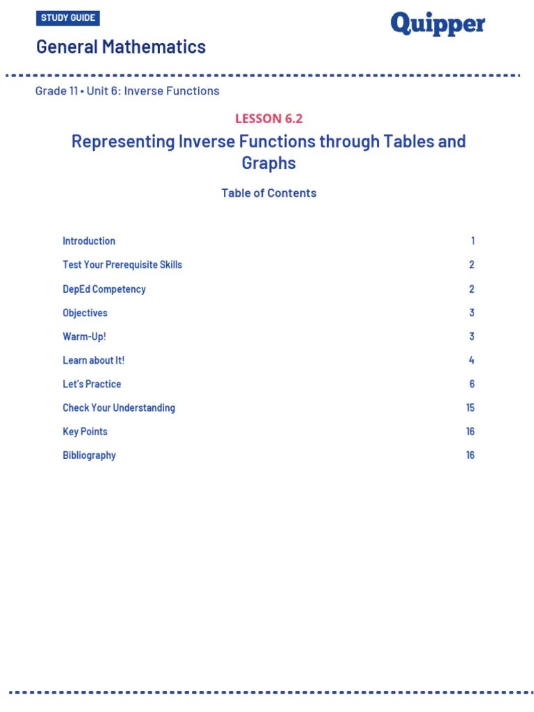 Representing Inverse Functions Through Tables And Graphs | PDF | Function (Mathematics ...