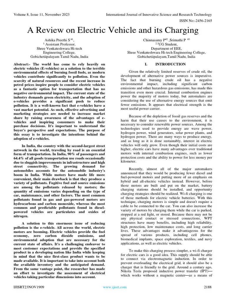 A Review On Electric Vehicle And Its Charging | PDF | Electric Vehicle ...