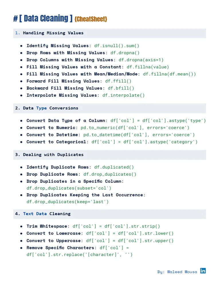 Data Cleaning - Cheatsheet | PDF | Information Technology | Data