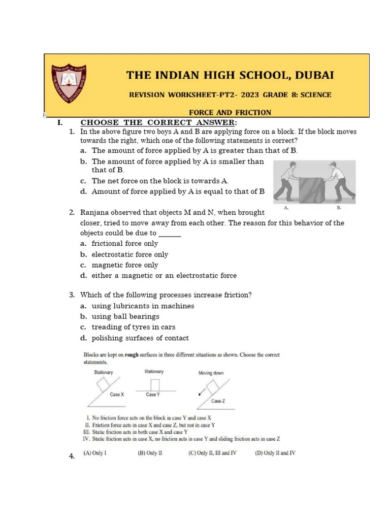 Force And Friction Worksheet For Grade 8 Pdf Friction Force