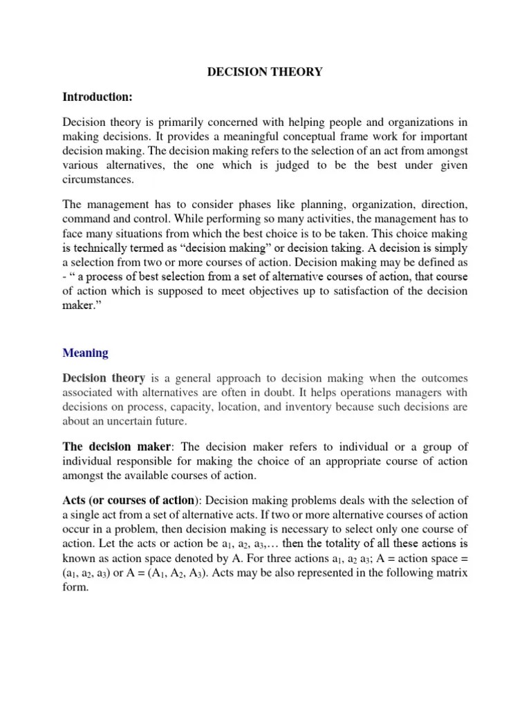 Decision Theory | PDF