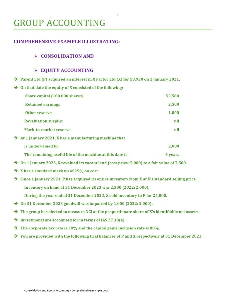 Consolidation And Equity Accounting - Example | PDF | Consolidation ...