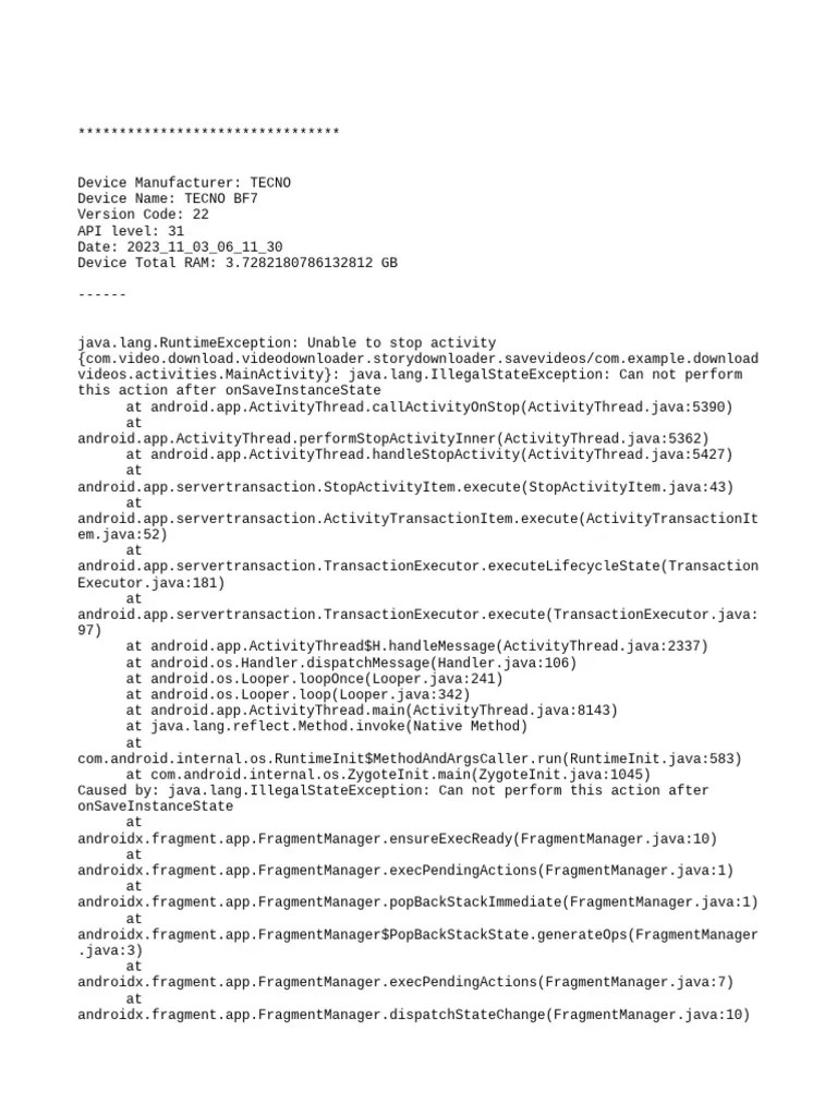 CrashReport 1699009890559 | PDF | Java (Programming Language) | Android (Operating System)