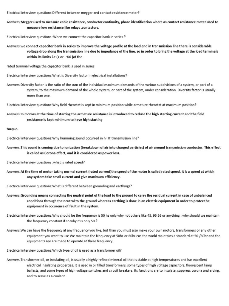 Electrical Interview Questions Different | PDF | Electric Motor ...