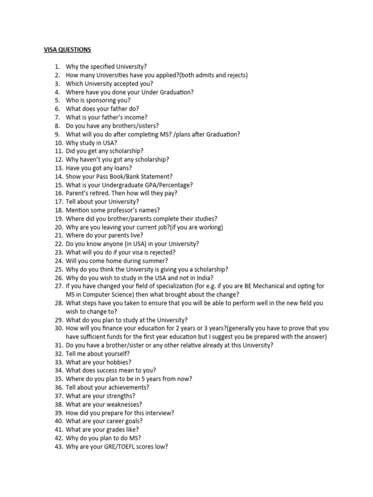 Sample Visa Questions | PDF