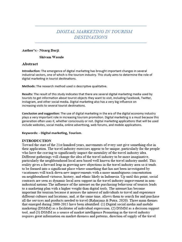 Digital Marketing In Tourism Destinations | PDF | Marketing | Tourism