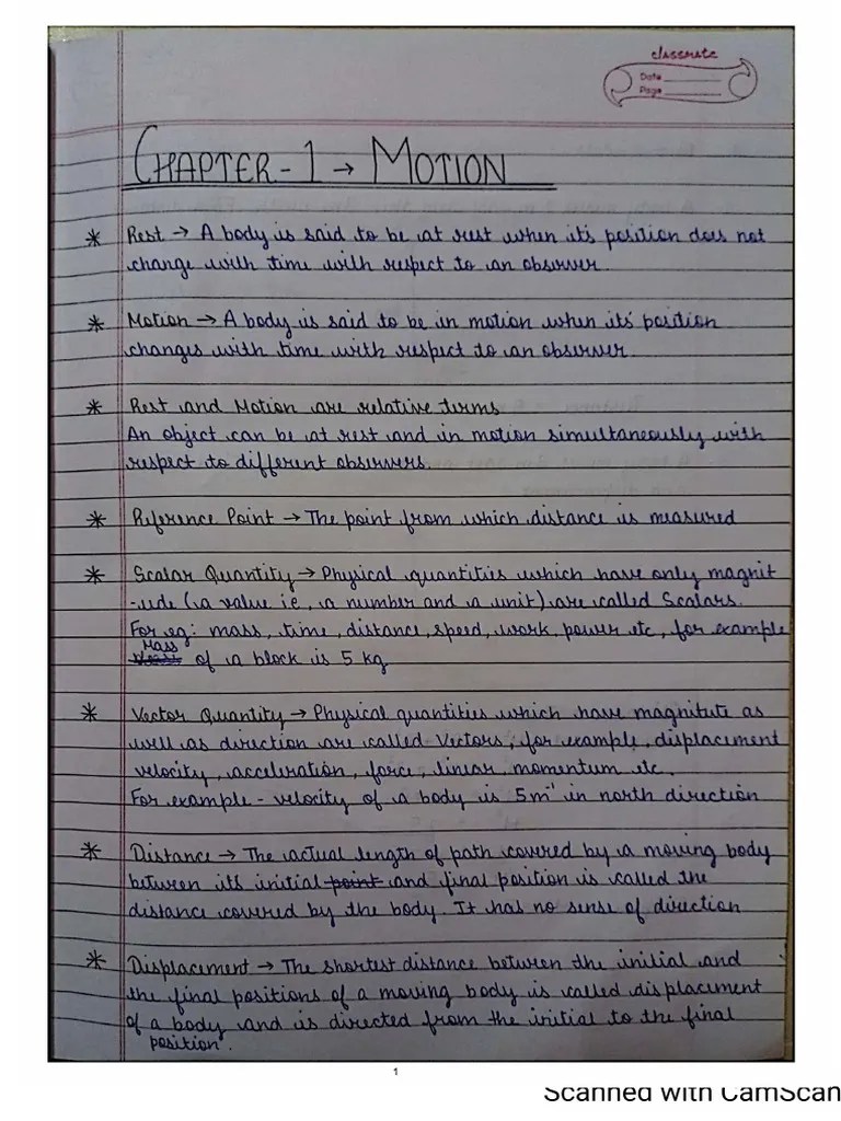 Physics CH - 1 Motion Notes | PDF