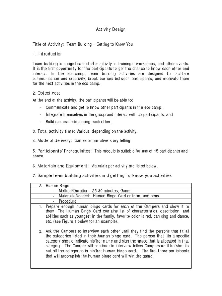 Activity Design 9 Team Building | PDF