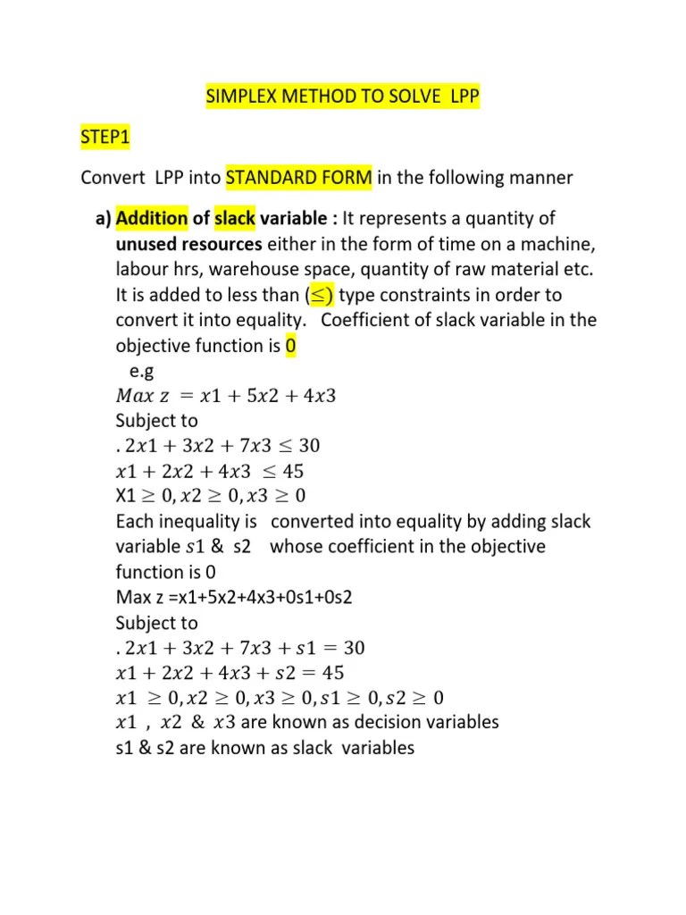 Linear Programming Problem Simplex Method | PDF