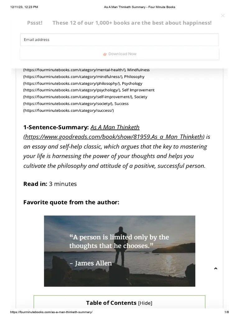 As A Man Thinketh Summary | PDF | Thought | Self Help
