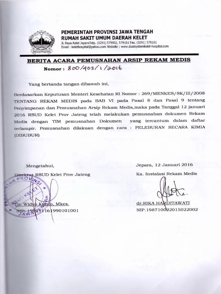 F Berita Acara Pemusnahan Arsip RM | PDF