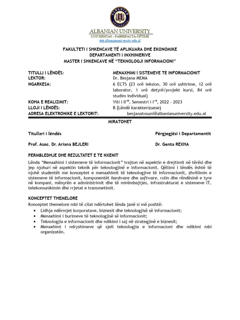 Menaxhimi I Sistemeve Te Informacionit Ok | PDF
