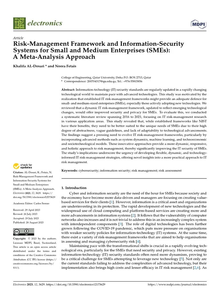 Risk-Management Framework And Information-Security Systems For Small And Medium Enterprises ...