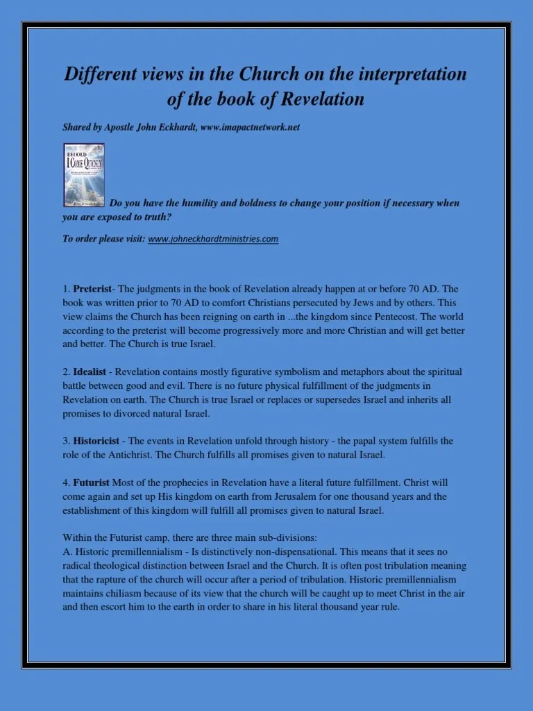 Different Views In The Church On The Interpretation Of The Book Of Revelation | Download Free ...