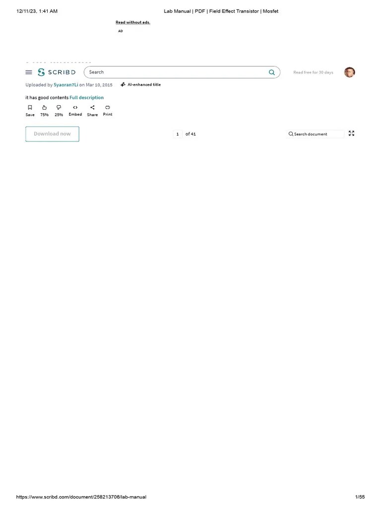 FET & MOSFET Lab Manual PDF | PDF | Electronics | Transistor