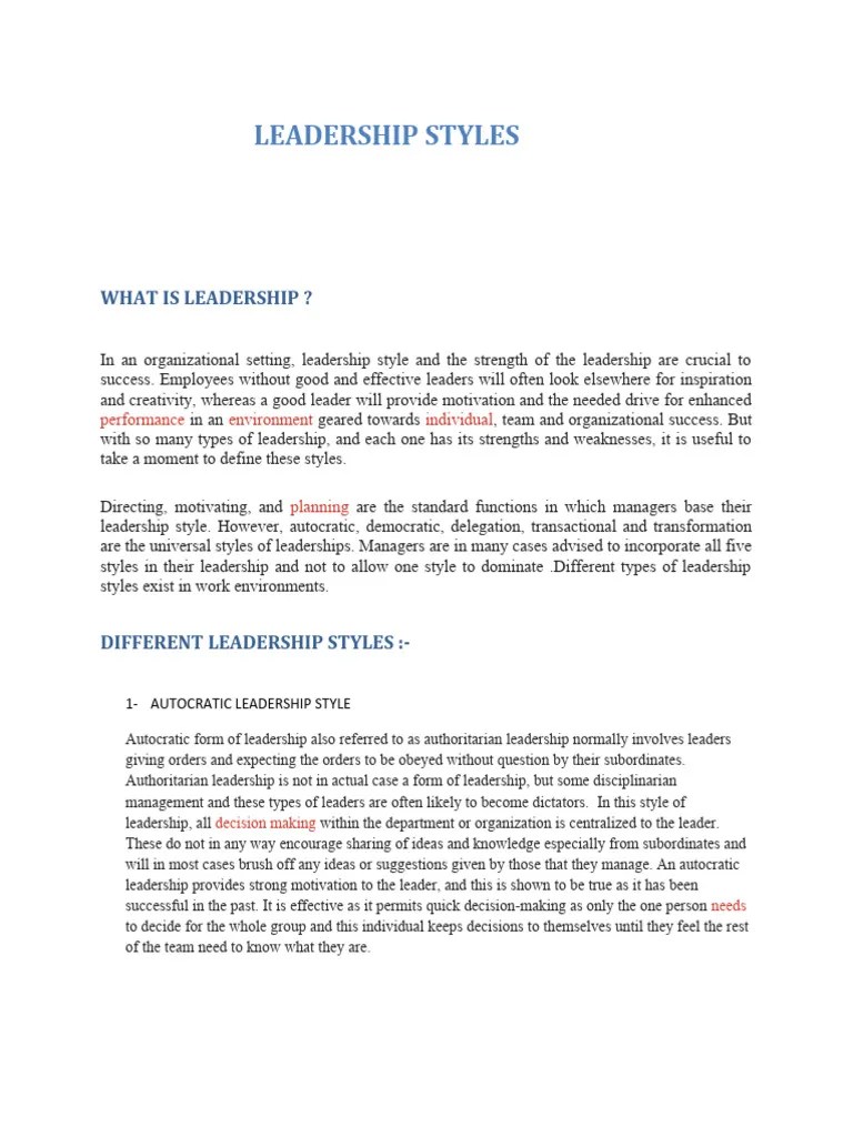 Leadership Styles Project | PDF | Leadership | Economies