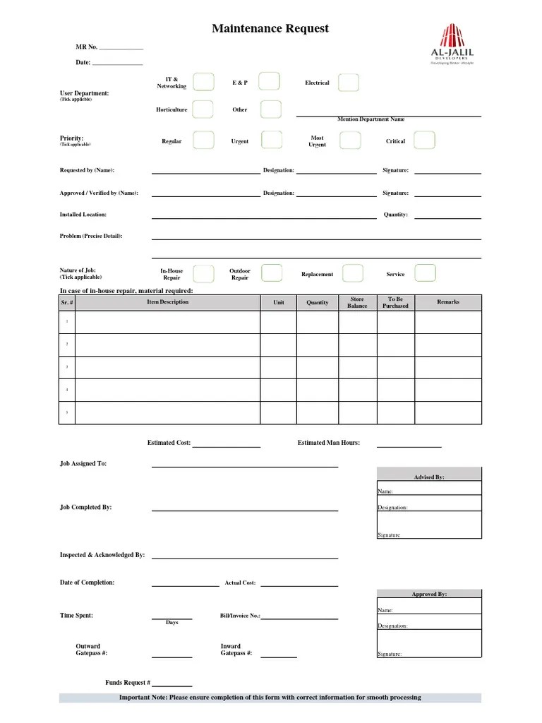 Maintenance Request Form | PDF