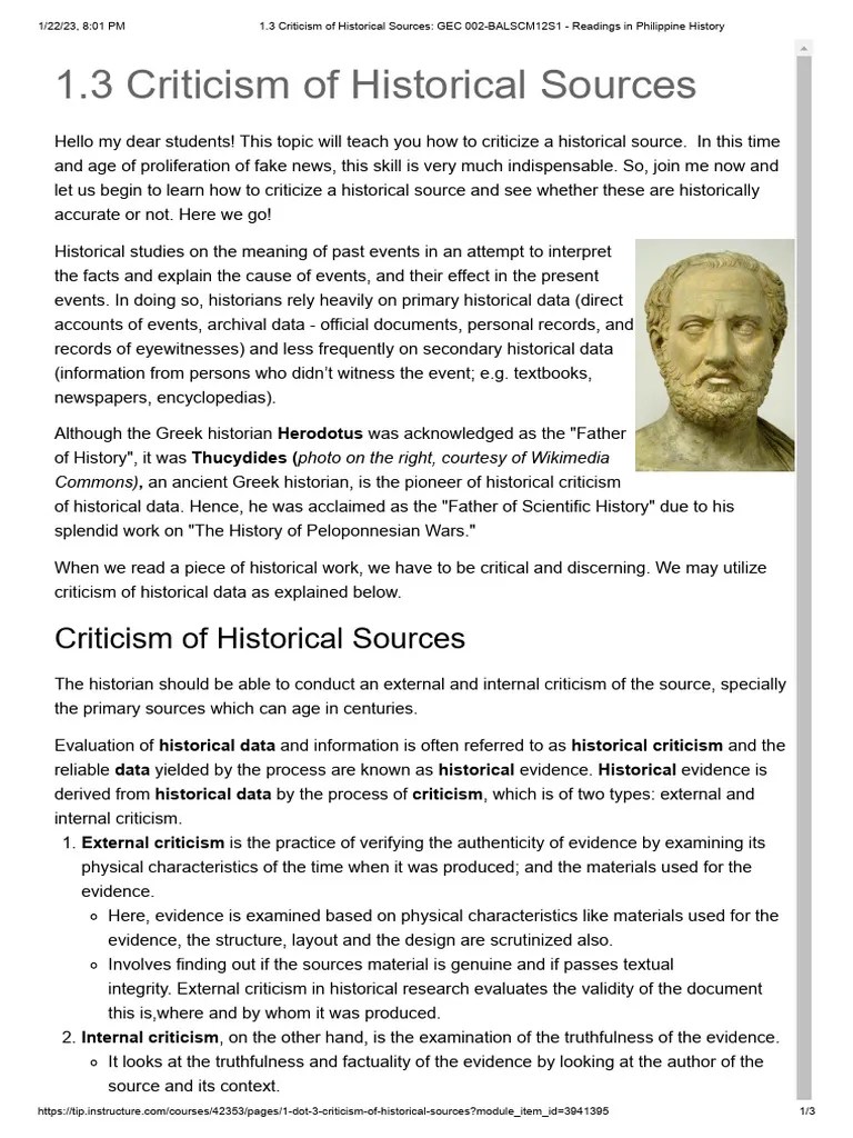 1.3 Criticism Of Historical Sources - GEC 002-BALSCM12S1 - Readings In ...