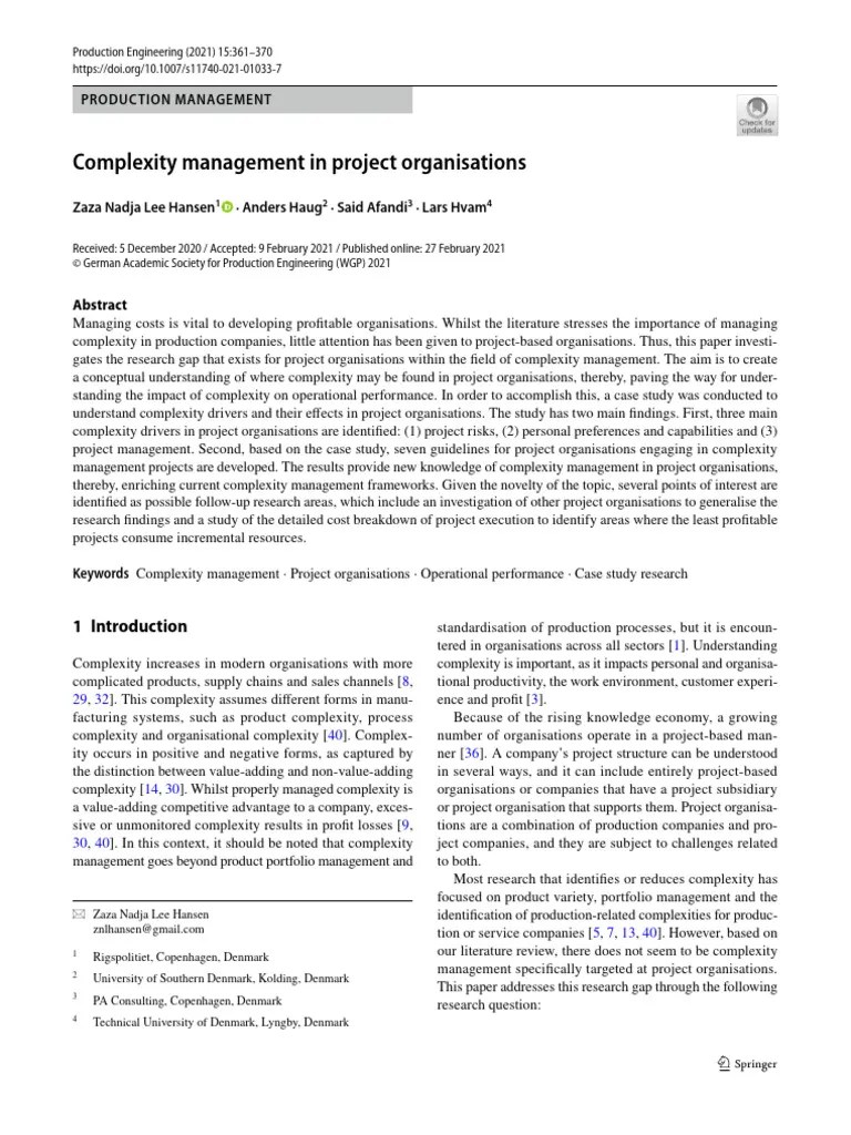 Complexity Management In Project Organisations | PDF | Risk | Project ...