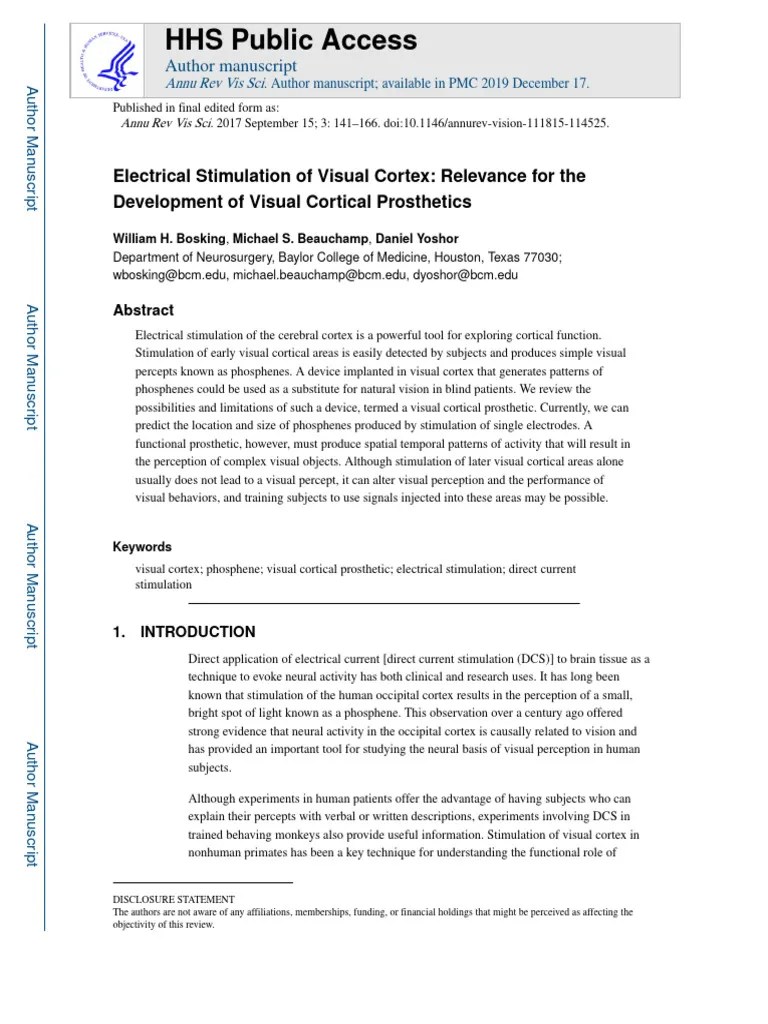 Electrical Stimulation Of Visual Cortex Relevance For The | PDF ...