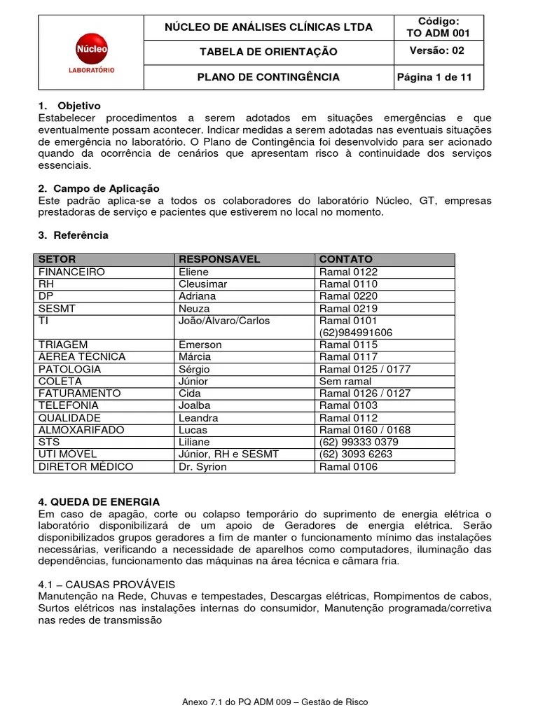TO ADM 001 - Plano De Contingência - R 02 - Atual | PDF | Tecnologia Da ...
