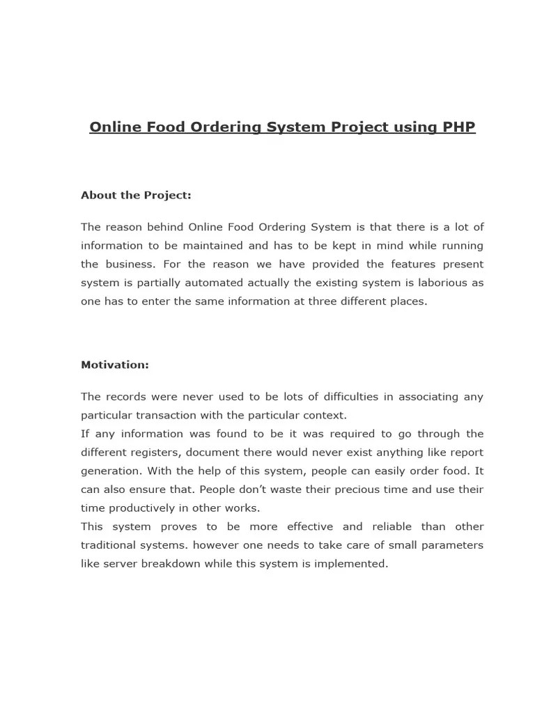 Online Food Ordering System Project Using PHP | PDF | Databases | Php