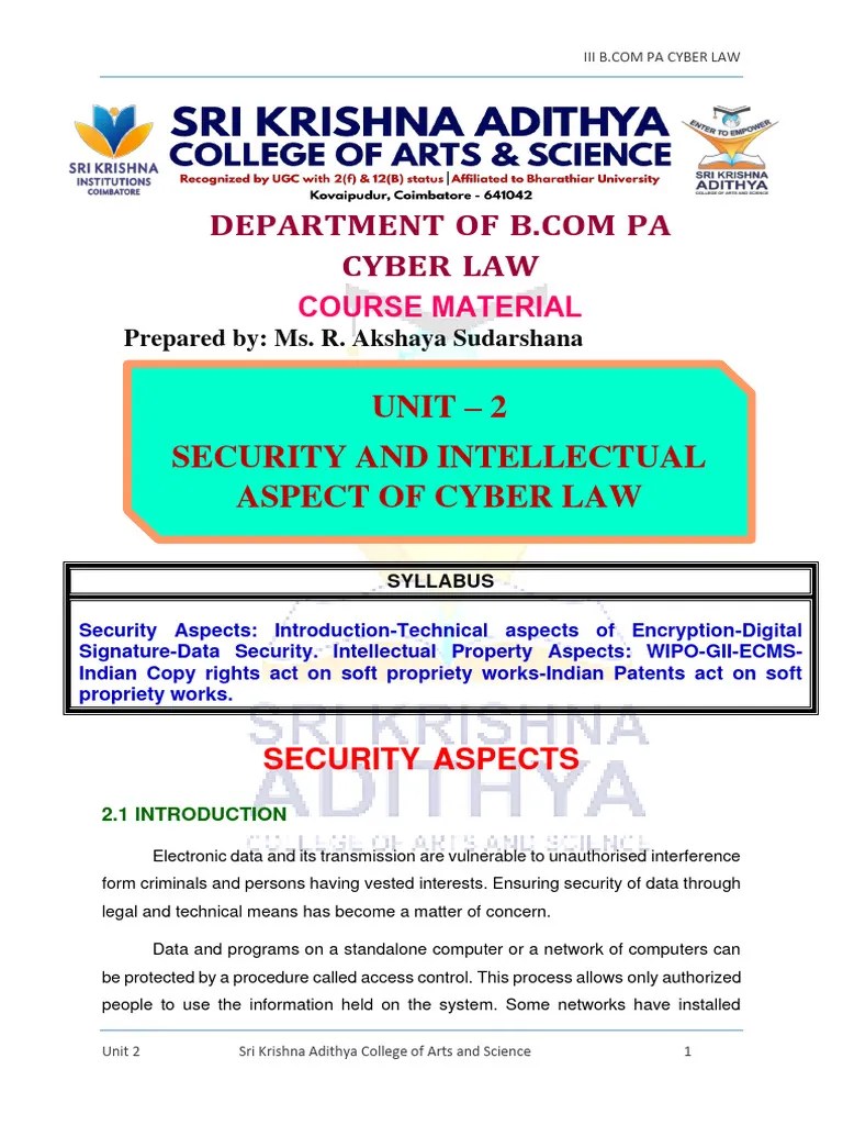 UNIT 2 CYBER LAW NOTES -2022 | PDF | Public Key Cryptography | Cryptography