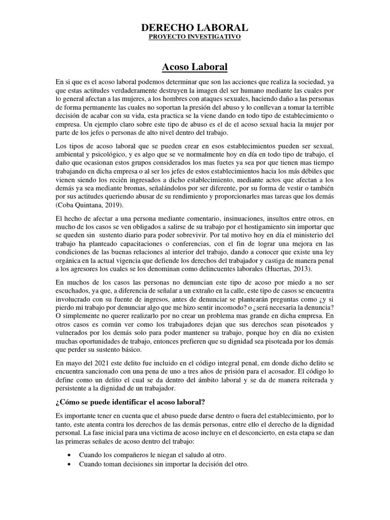 Acoso Laboral (Derecho Laboral) | PDF | Acoso Sexual | Derecho Laboral
