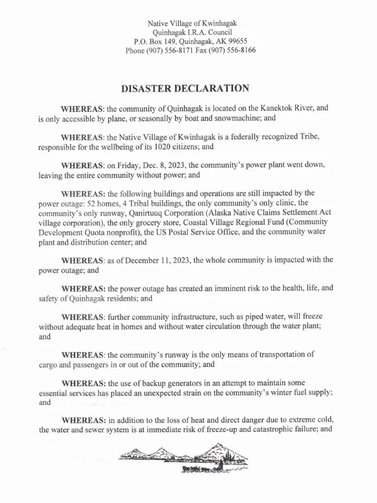 Kwinhagak Disaster Declaration | PDF
