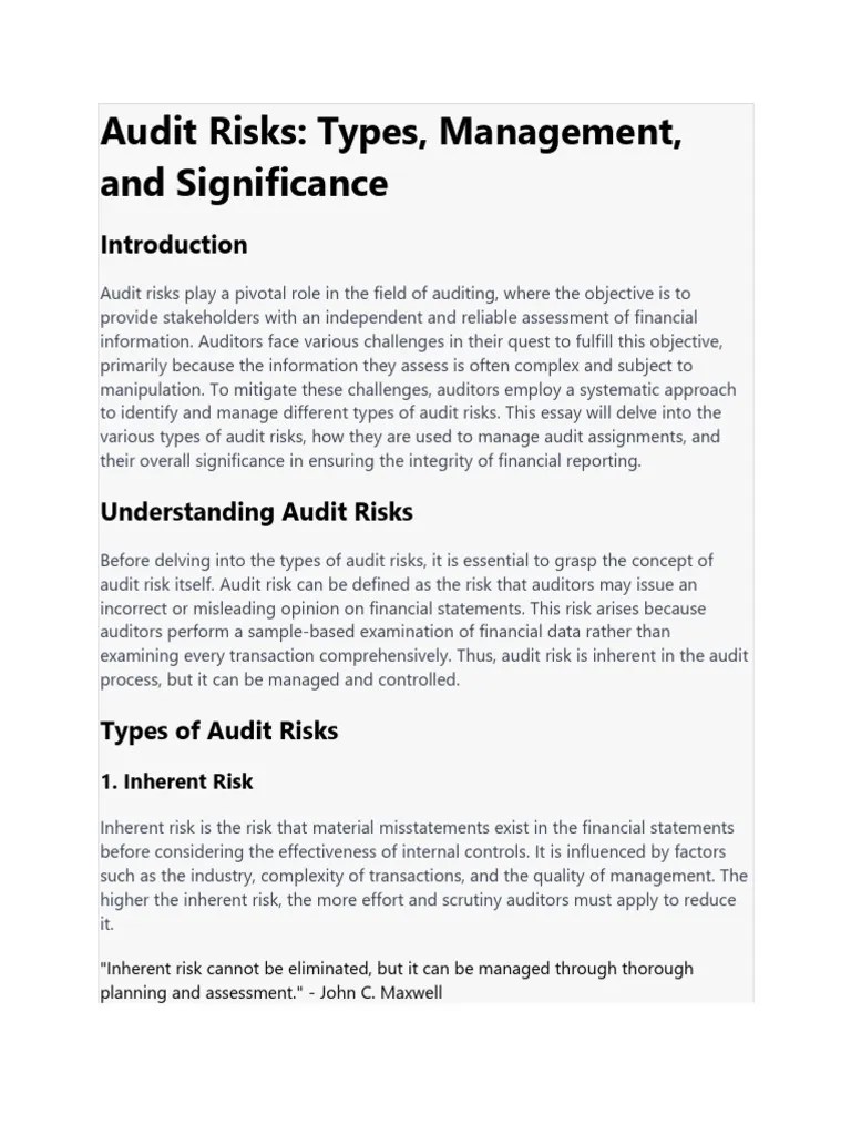 Audit Risks | Download Free PDF | Audit | Internal Control